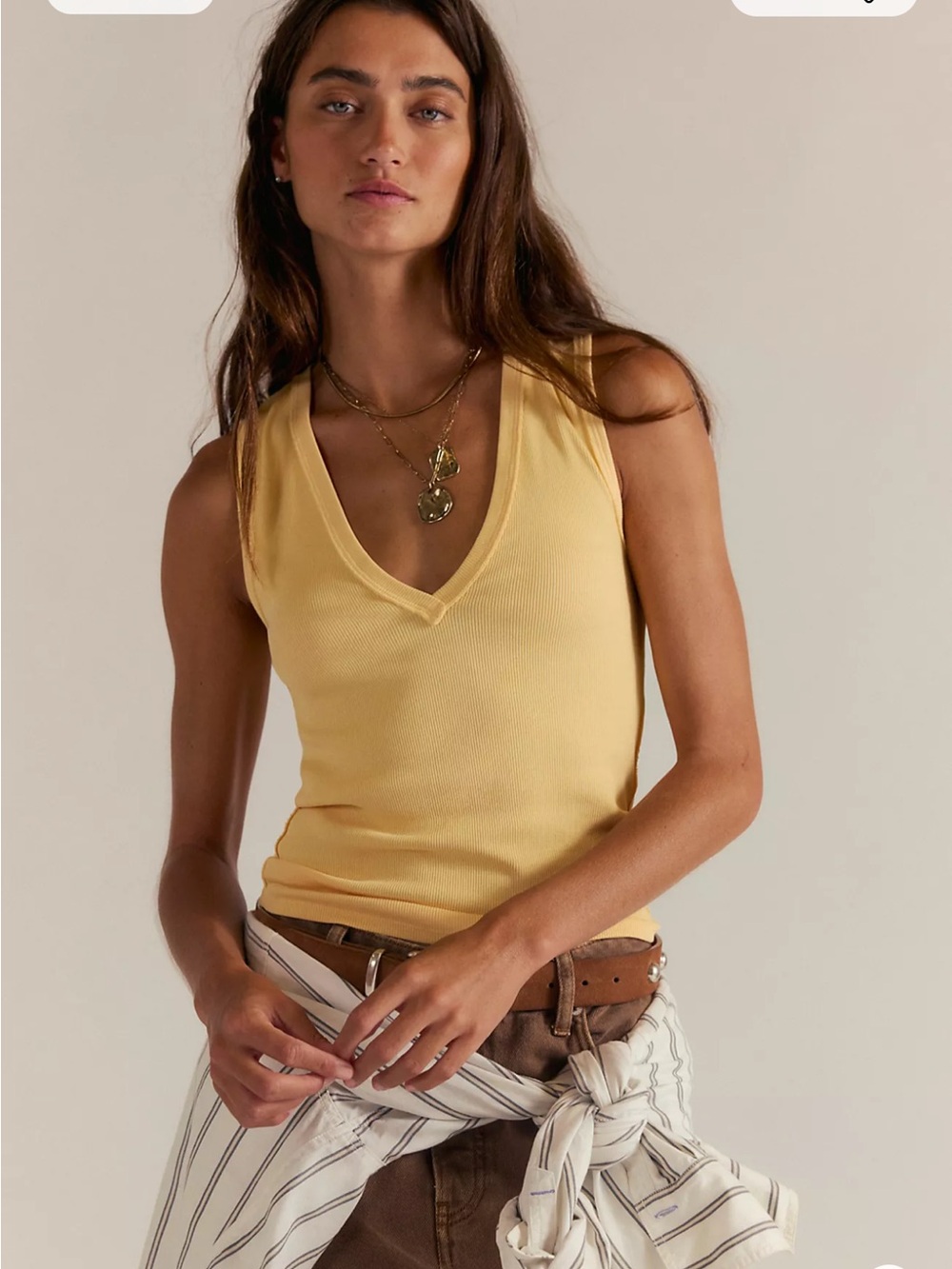 We The Free V-Neck Ribbed Tank Top - Yellow NWT size Small retail $38